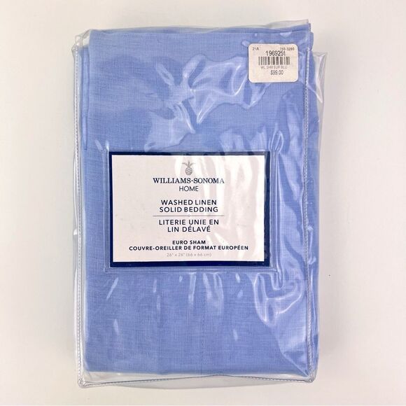 Williams Sonoma Washed Linen Euro Sham Blue 26x26 New - Picture 1 of 4
